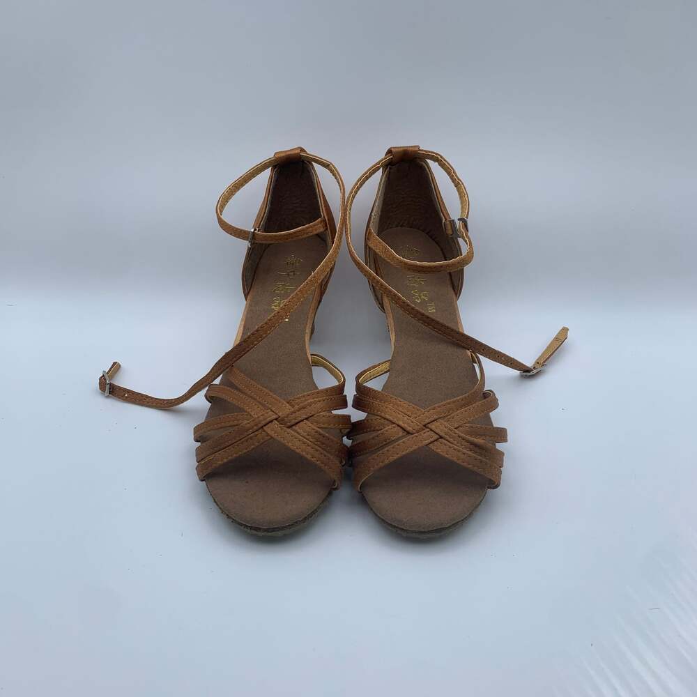 Very Fine Dark Tan Satin Women's Ballroom Latin Salsa Dance Shoes